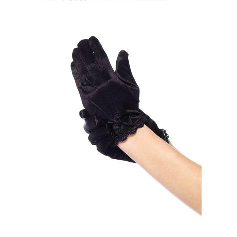 Gants en satin occupés de dentelle avec accents de nœud