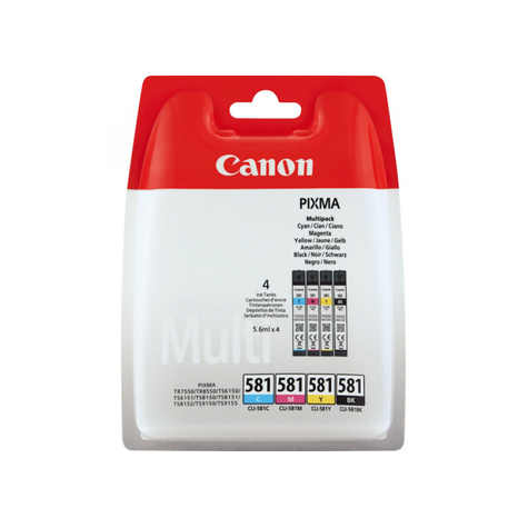 Canon cli-581 multipack - original - encre à pigments - noir - cyan - magenta - jaune - canon - pixma ts9150 pixma ts6151 pixma ts9155 pixma ts6150 pixma ts8151 pixma tr8550 pixma tr7550 pixma... 5,6 ml