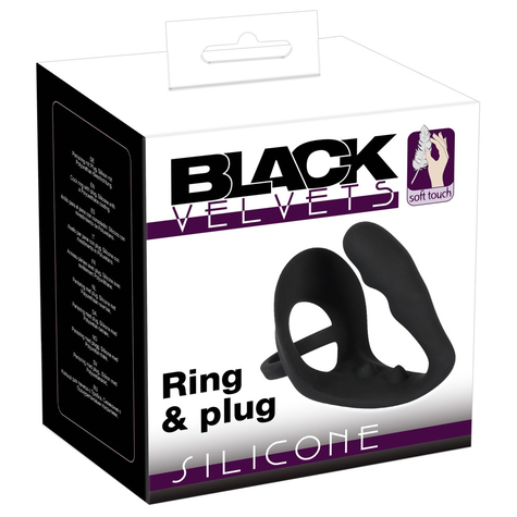 Black velvets cock ring and anal plug