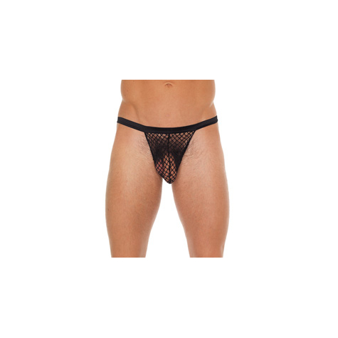 Mens black g-string avec noir net pouch