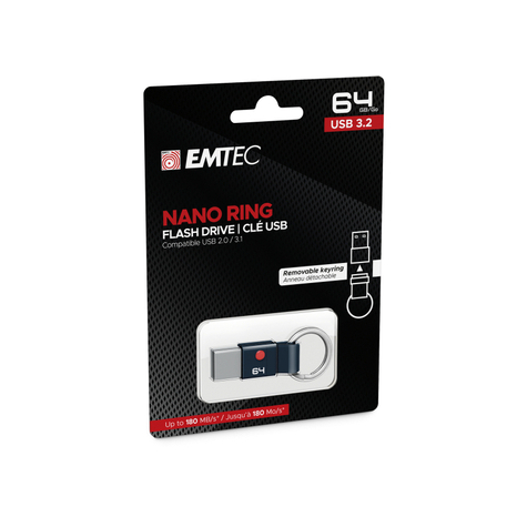 Clé usb flashdrive 64 go emtec nano ring t100 usb 3.2 (180mb/s)